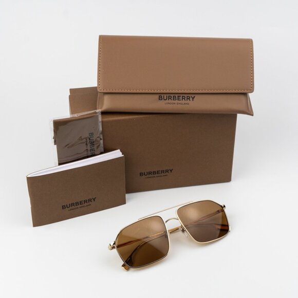 Burberry Men Sunglasses Light Gold Brown Polarized Rectangular BE3130 110983 NEW - Picture 9 of 9